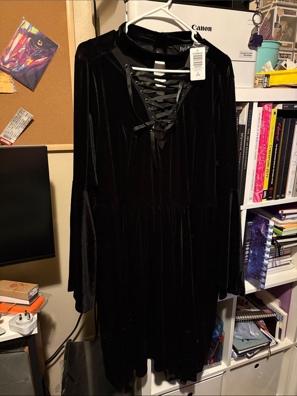 torrid Black Velvet Lace-Up Long Sleeve Dress